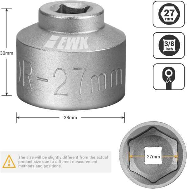 EWK Forged 3-Pcs 27, 32, 36mm Low Profile Oil Filter Wrench Socket, 3/8" Drive Oil Filter Cap Removal Tool for BMW, Ford, B·enz