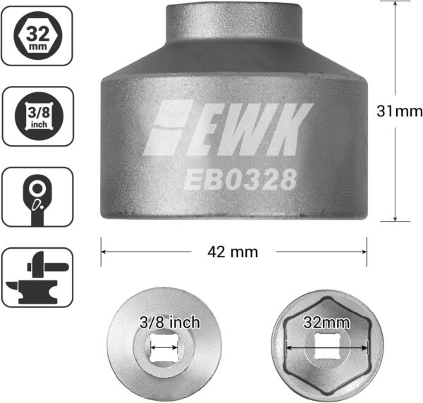 EWK Forged 3-Pcs 27, 32, 36mm Low Profile Oil Filter Wrench Socket, 3/8" Drive Oil Filter Cap Removal Tool for BMW, Ford, B·enz