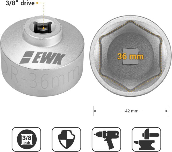 EWK Forged 3-Pcs 27, 32, 36mm Low Profile Oil Filter Wrench Socket, 3/8" Drive Oil Filter Cap Removal Tool for BMW, Ford, B·enz