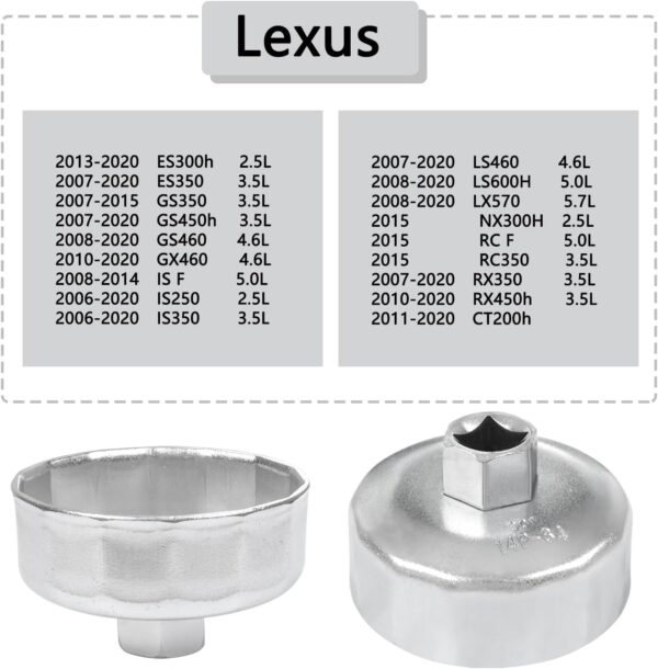 Oil Filter Wrench Socket Removal Tool, Fuel Filter Cap Set Compatible with Merc-edes Benz Dodge BMW and More, Includs 24 27 29 30 32 36 38mm Silver