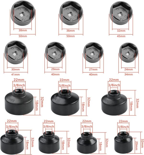 Oil Filter Wrench Socket Removal Tool, Fuel Filter Cap Set Compatible with Merc-edes Benz Dodge BMW and More, Includs 24 27 29 30 32 36 38mm Silver