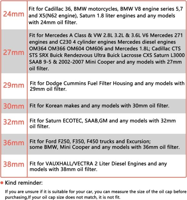 Oil Filter Wrench Socket Removal Tool, Fuel Filter Cap Set Compatible with Merc-edes Benz Dodge BMW and More, Includs 24 27 29 30 32 36 38mm Silver