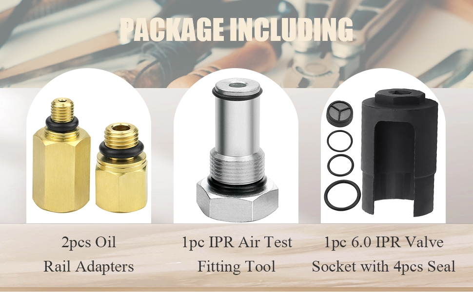 2pcs Oil Rail Adapters 1pc IPR Air Test Fitting Tool 1pc 6.0 IPR Valve Socket with 4pcs Seal Kit