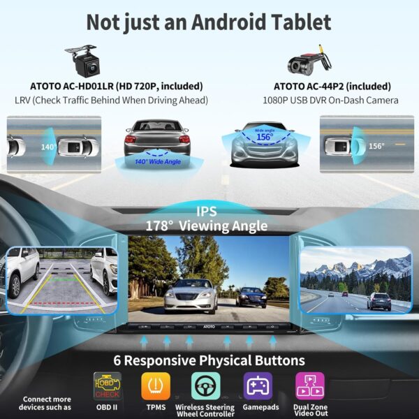 ATOTO A6PF 7inch Android Double-DIN Car Stereo, GPS Tracking, WiFi/BT/USB Tethering Internet, 2G+32G, with Dash, Rear Cam, A6G2A7PF-S02