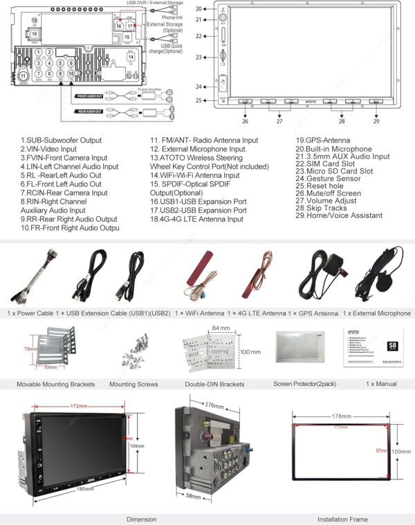 ATOTO S8 Ultra Double Din 7 Inch Android Car in-Dash Navigation, Wireless CarPlay & Android Auto,Dual Bluetooth w/aptX HD, VSV&LRV, Built-in 4G Cellular Modem, 4GB+64GB